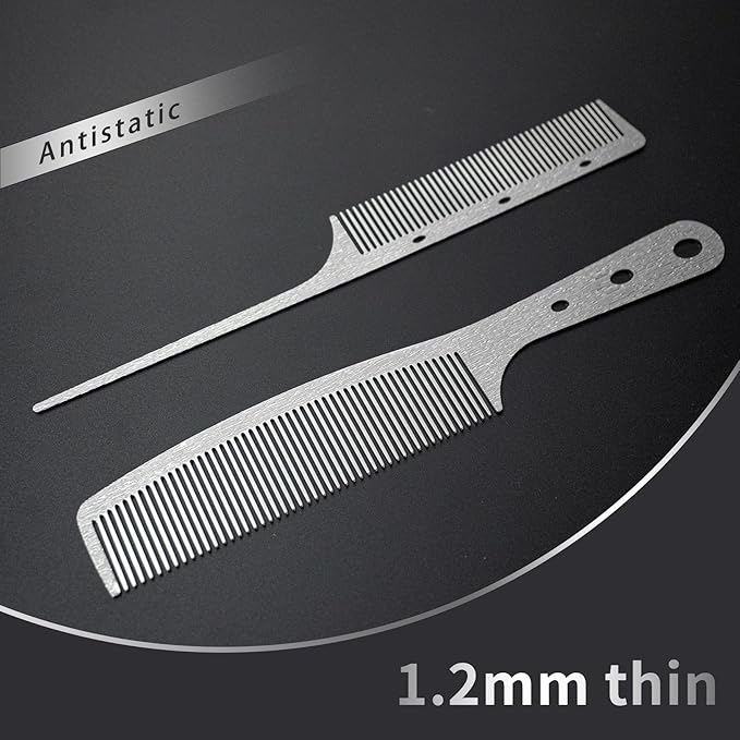 2 Pcs Stainless Steel Comb,Teasing Comb with Metal Pick, Rat Tail Combs, Metal Combs Hair Cutting for Stylist Hair Women Wood Grain Design