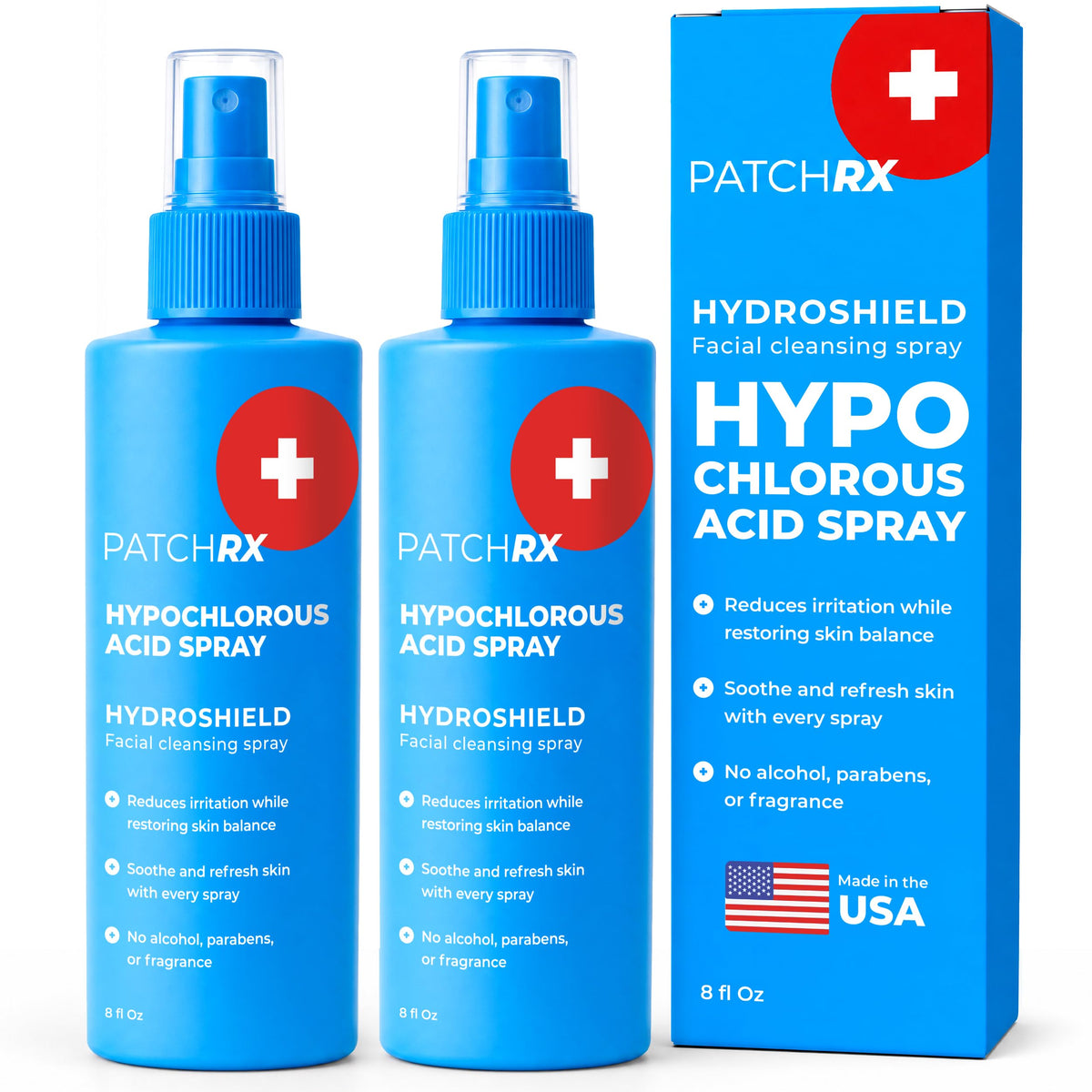 PatchRx Hypochlorous Acid Facial Spray - 8oz 2 pack Gentle Hydrating Face Mist for Sensitive Skin, Soothing Daily Toner & Post-Workout Refresh for Face and Body