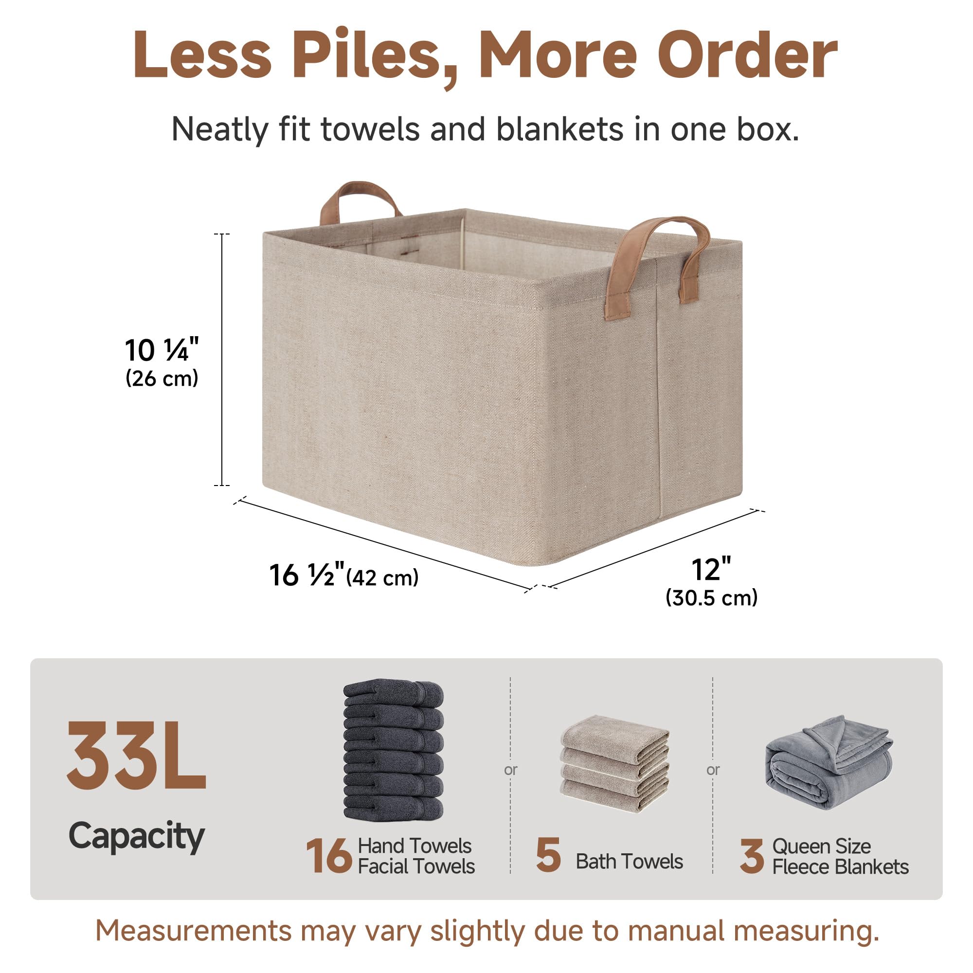 StorageWorks Storage Bins, Fabric Storage Bins for Shelves, Large Storage Baskets with Metal Frame, Closet Baskets and Bins with Handles, Brown and Beige, 2-Pack