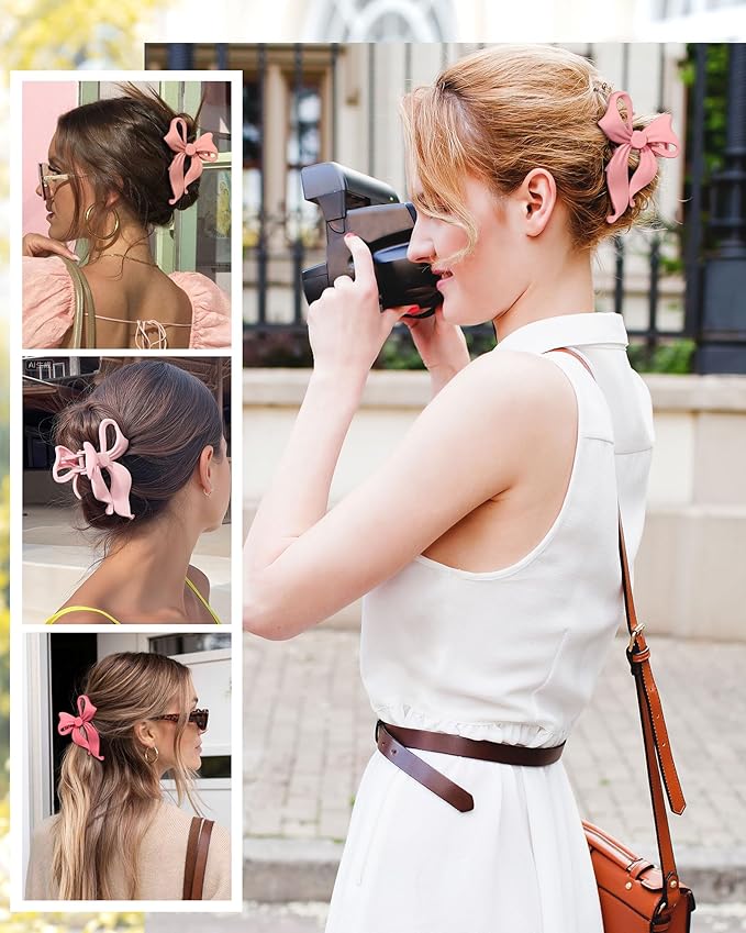 4 PCS Bow Hair Clips Bow Claw Clip for Women, Large Hair Claw Clips for Thin Thick Long Hair Cute Nonslip Bows(Cute Pink Series)