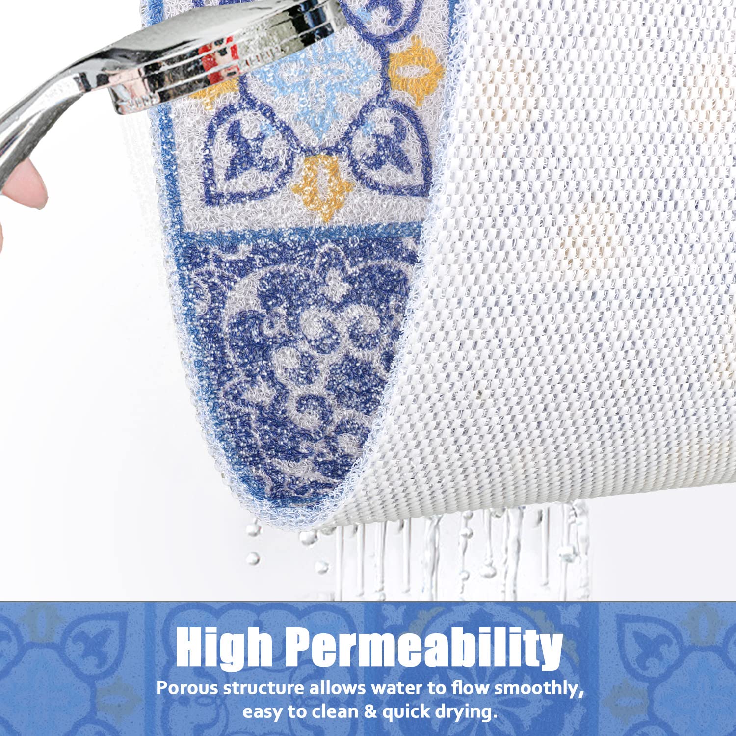 Shower Mat Non-Slip - 24x16 Inch, Soft Comfort Bath Mat with Drainage Holes, PVC Loofah Massage Bathmat for Shower,Tub,Bathroom,Wet Areas, Quick Drying