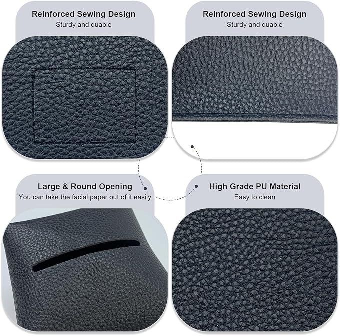 PENGLONG Tissue Box Cover 5X5X5'' PU Leather Tissue Holder Square Tissue Cube Box Organizer for Bathroom Vanity Countertop, Car, Night Stands, Office, Home, Kitchen (2Pack, Black)