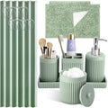 XLHOMO Matte Black Bathroom Sets with Shower Curtain and Rugs, 8-Piece Resin Bathroom Accessories Sets Complete, Soap Dispenser, Toothbrush Holder, Tumbler, Tray & Apothecary Jars Bathroom Essentials