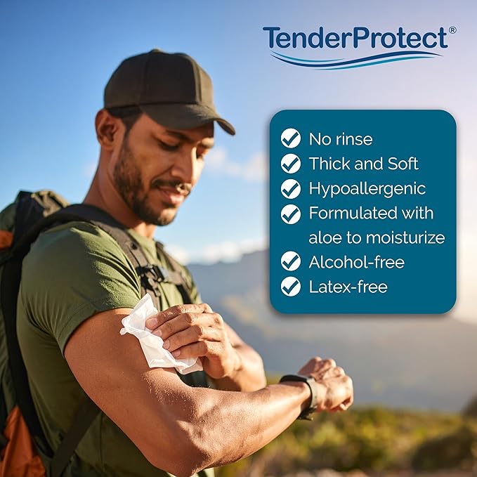 TenderProtect Active Body Wipes, XL Rinse-Free Shower Wipe for Adults, 9" x 12" Extra Large, Aloe, No Rinse Bath Wash Cloth - Gym, Sports, Travel, Camping, Elderly Care, Portable (Case of 576)