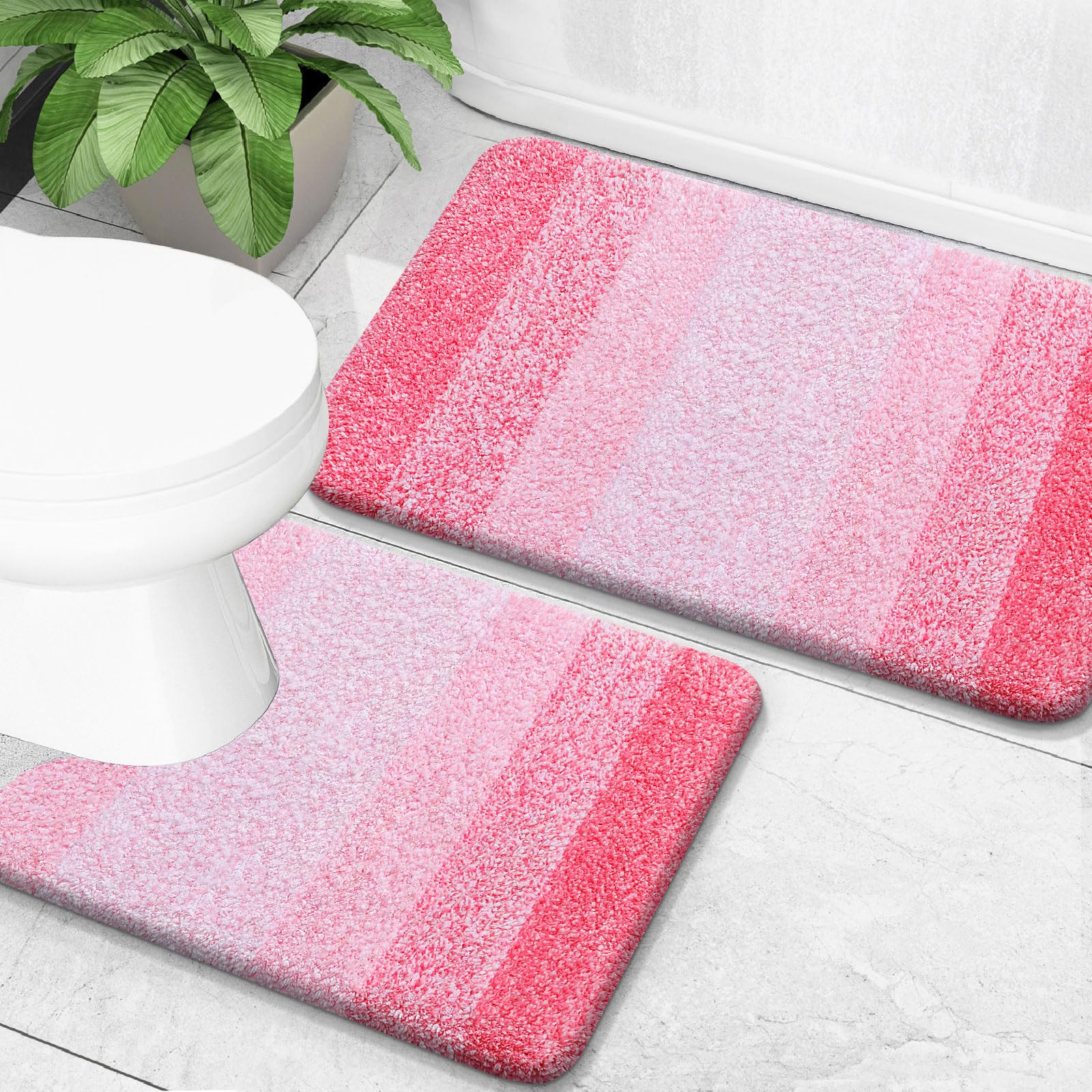 OLANLY Micorfiber Bathroom Rug Set 2 Piece, 24"x16"+U-Shaped 24"x20"