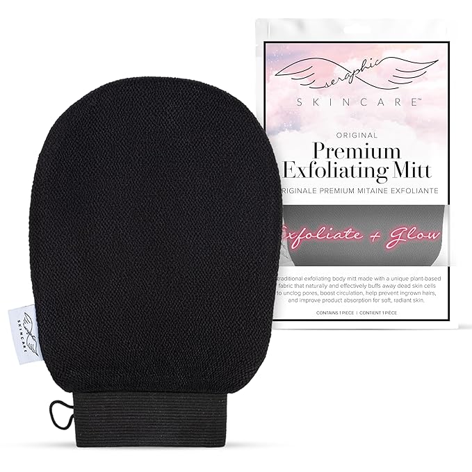 Seraphic Skincare Original Premium Exfoliating Mitt for Body (1pc) – 100% Vegan Viscose Traditional Body Scrub Glove Kessa Korean Washcloth – Body Exfoliator for Self-Tan Removal & Keratosis Pilaris