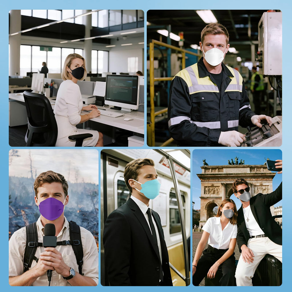 akgk KN95 Face Masks 50 Pack, 5-Ply Disposable Multicolor Face Mask Against PM 2.5 Smoke and Dust