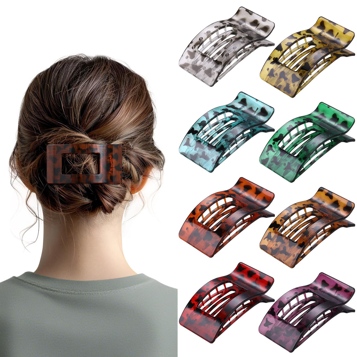8 Pack French Flat Hair Clips for Women – Large Matte No-Slip Claw Barrettes for Thick & Thin Hair, Strong Hold Styling Accessories (Glossy Black and White)