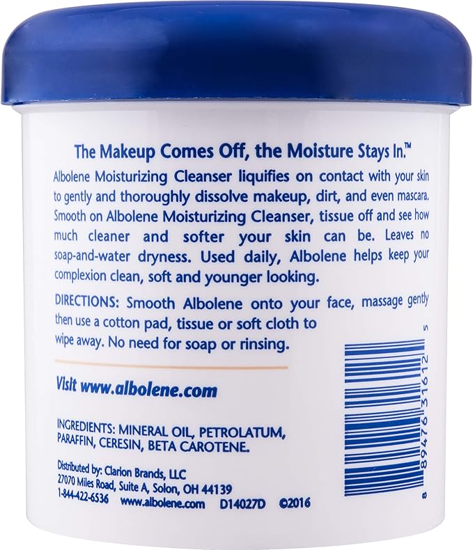 Albolene Moisturizing Cleanser & Makeup Remover - Fragrance-Free Cold Cream Cleanser for Waterproof Makeup & Oil Removal - Hydrating Face Cleanser for Dry, Sensitive, & Mature Skin - 12 oz (2 Pack)