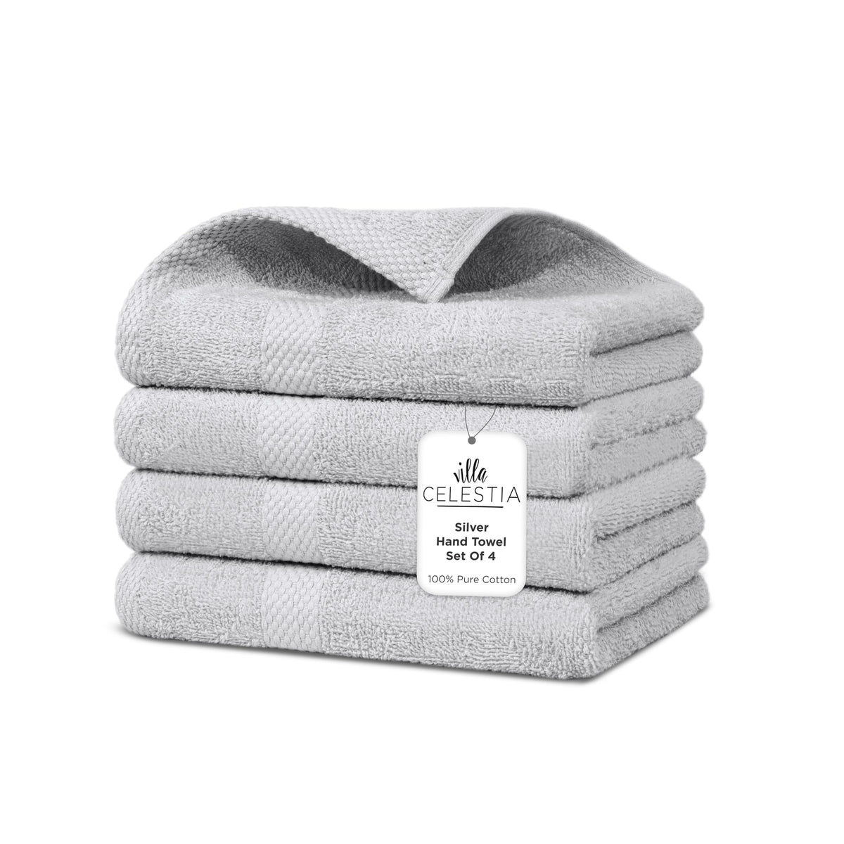 Villa Celestia Cotton Hand Towels Set of 4, 16 x 28, Oeko-TEX Certified, Quick Dry, Sage