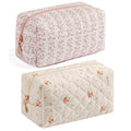 HHQQWZ Makeup Bag Travel Cosmetic Bag for Women Girls, Zipper Make Up Pouch, Floral Flowers Toiletry Organizer Makeup, Portable Storage Cosmetic Travel Cloth Bag (Pink+White Small Flower)