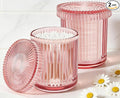 2 Pack Glass Qtip Holder Dispenser Set - Bathroom Organizer for Cotton Swabs, Balls, Pads, Floss Picks - Clear Apothecary Jars for Vanity, Makeup Storage, Bathroom Accessories Decor (Pink)