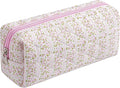 HHQQWZ Cute Floral Cotton Makeup Brush Cosmetic Bag for Women, Travel Quilted Zipper Make Up Bag, Flowers Toiletry Organizer Case Kawaii Makeup Cosmetic Travel Cloth Pouch (Pink Floral)