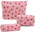Gocvo 3 Pcs Makeup Bag Cosmetic Bag Set for Girls Women Travel Organizer Bathroom Toiletry Pouch Large Capacity Storage Bag (Strawberry Pink)