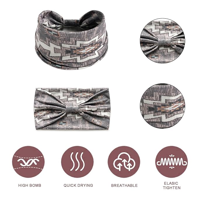Boho Headbands For Women Fashion Hair Bands Stretch Turban Knoted Head Bands Yoga Running Sweatband Elastic Headband Stylish Wrap Headbands Hair Accessories for Teen Girls 4 Pack