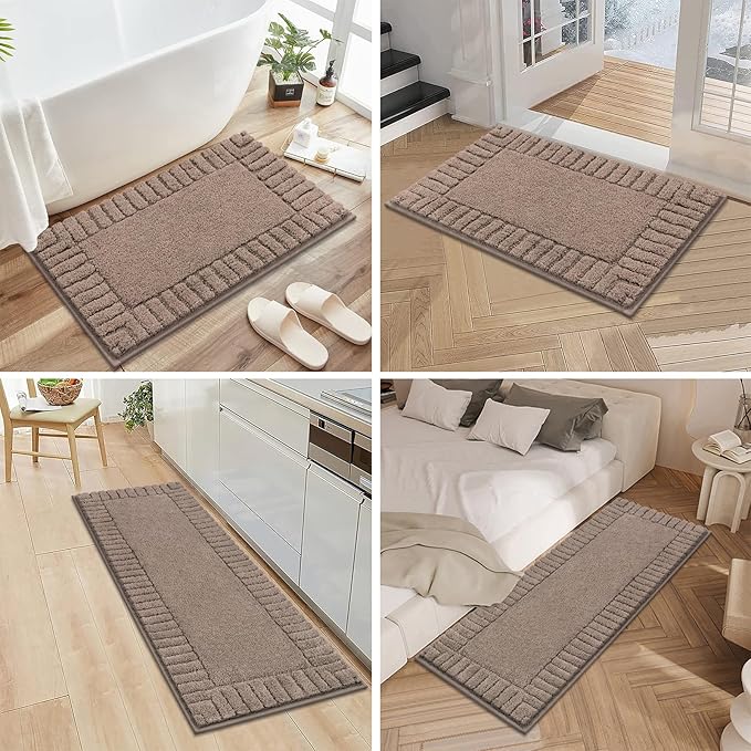 Pauwer Bathroom Rugs Sets 3 Piece, Microfiber Bath Mat Set, Coffee