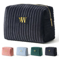 COSHAYSOO Initial Makeup Bag Womens Travel Make Up Bags Velvet Cosmetic Pouch Monogrammed Gifts for Women Beauty Tools Accessories Black Letter W