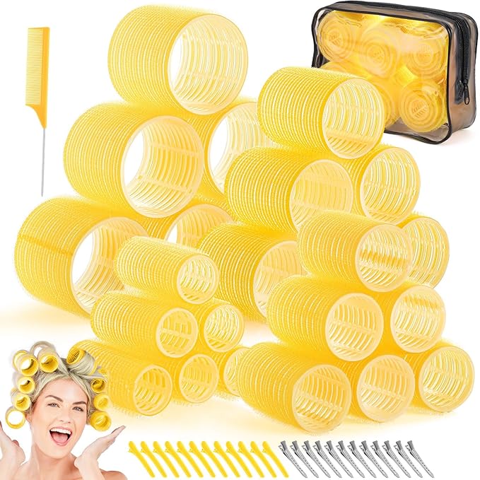 obeoby 4 Sizes Hair Rollers Curlers Set with Clips for Women Girls, Yellow