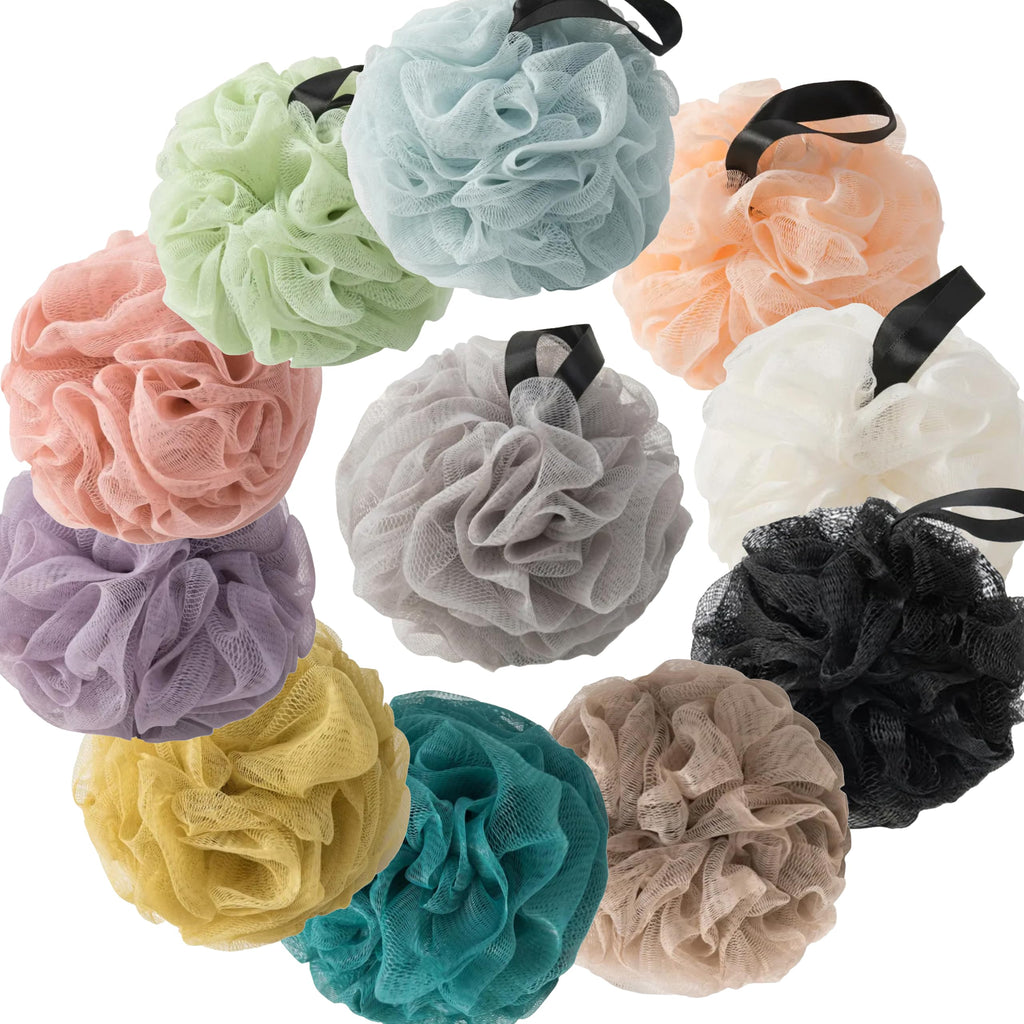Loofah Sponges for Shower,Exfoliating Cleaning Bath Loofa Body Scrubber Balls for Women Men Washing,Earthy 4 Pack - Yellow, Khaki, Light Green & Beig