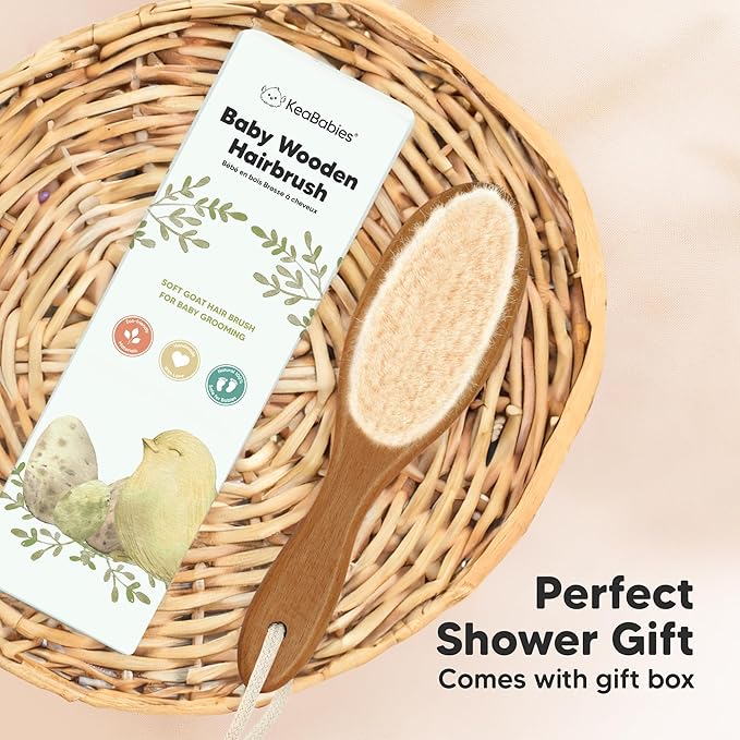 Wooden Baby Hair Brush - Cradle Cap Baby Brush with Soft Goat Bristles, Perfect Gentle Scalp Newborn Comb for Infant, Girls, Boys, Bath Essentials (Dark Walnut, Regular)