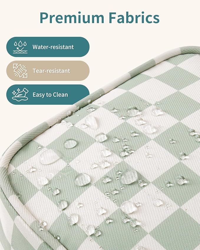 Narwey Travel Toiletry Bag for Women Traveling Dopp Kit Travel Bag for Toiletries Cosmetic Bag Makeup Bag Medicine Bag for Traveling (Mint Green Checkerboard)