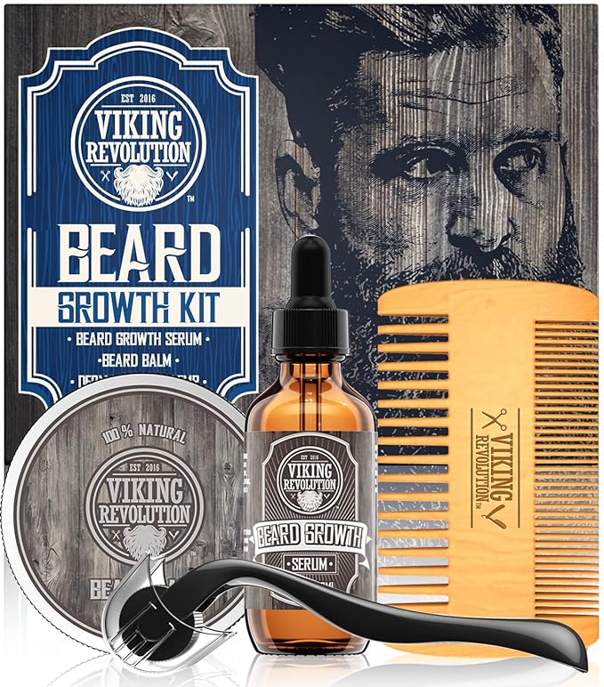 Viking Revolution Ultimate Grooming Kit for Men - Boar Brush, Wood Comb, Scissors for Beard & Mustache