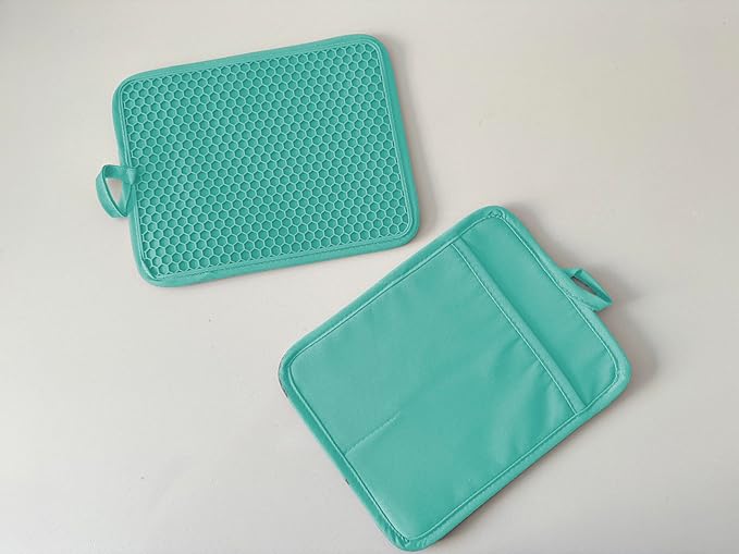 VEIKERY Oven Pot Holder with Pocket Cotton Heat Resistant Coaster Potholder Kitchen Hot Pad Oven Mitts for Cooking and Baking Square 7"x9" (Aqua, Silicone)
