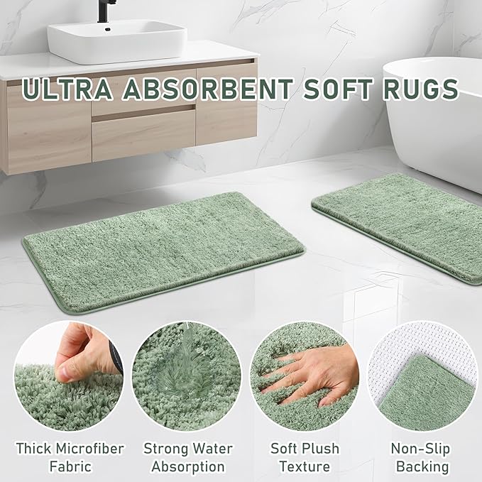 InnJoey Bathroom Accessory Set - Bathroom Sets with Shower Curtain and Rugs, Sage Green Bathroom Set, 27PC Bathroom Accessories Set, Mini Trash Can, Toilet Brush, Trash Can & Soap Dispenser