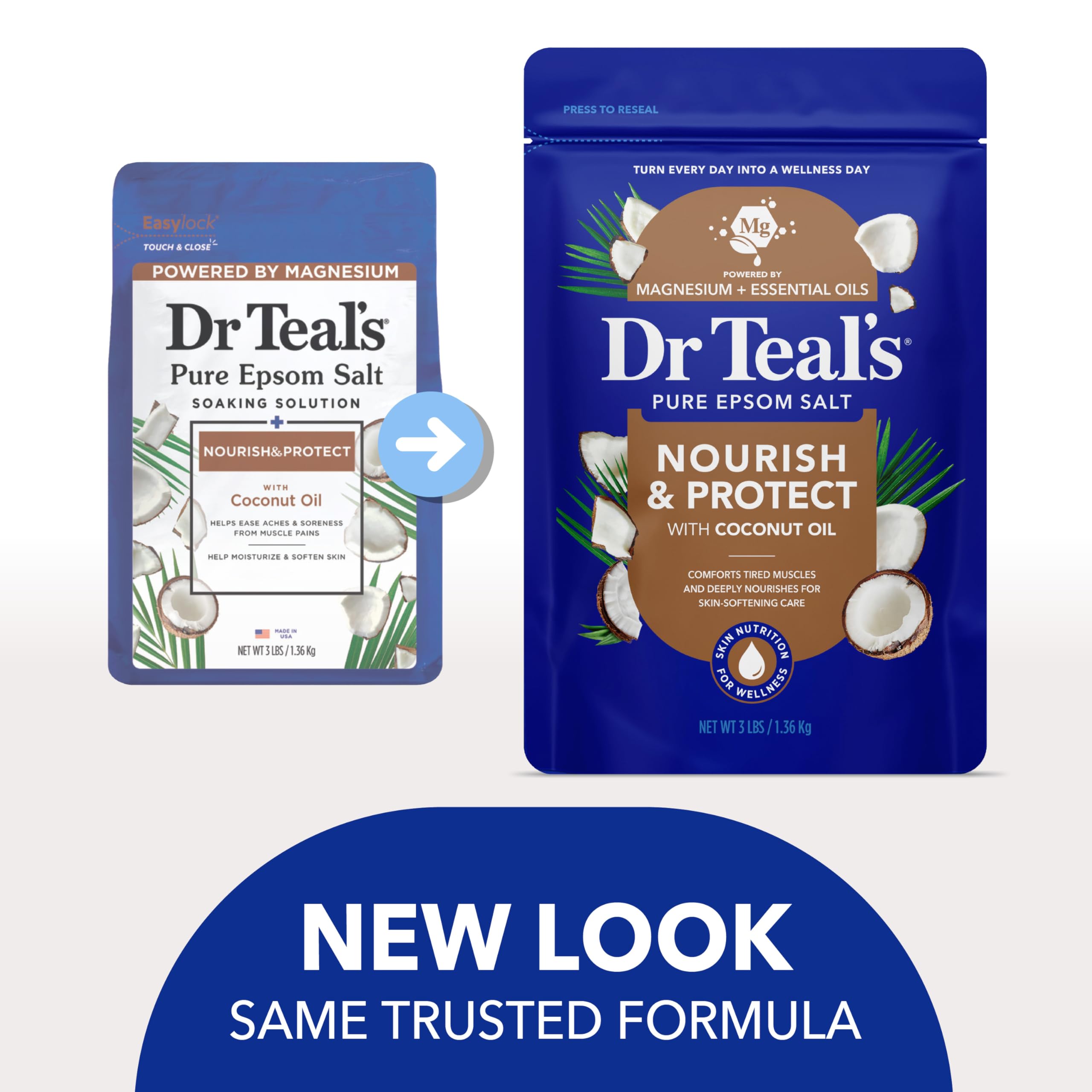 Dr Teal's Epsom Salt Magnesium Soak, Nourish & Protect with Coconut Oil, 3 lbs