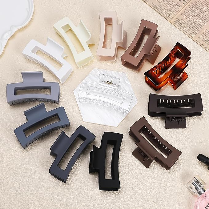 Sisiaipu 3.5 Inch Hair Clips - 12 Pcs Square Jaw Clips for Thick and Thin Hair, Rectangular Hair Accessories for Women and Girls - Neutral