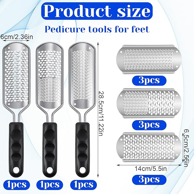 12 Pcs Foot File Callus Remover Replacement Blades Metal File Callus Remover Shaver Blades Hard Skin Remove Stainless Steel 2 Designs Big/fine Hole for Detachable Foot Scrubber