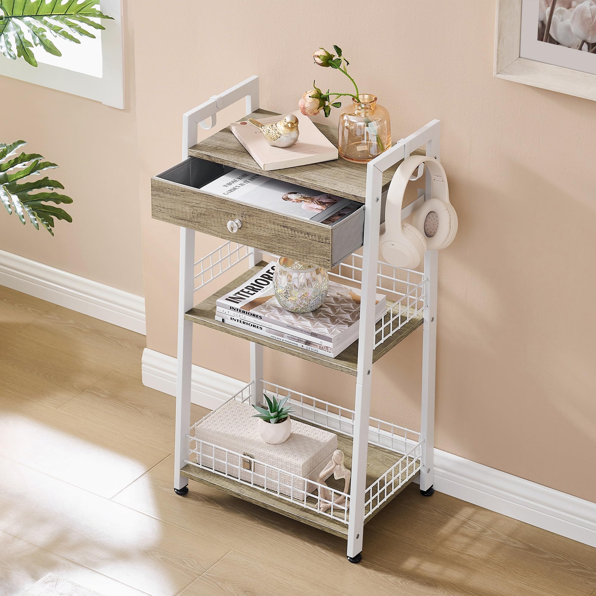Gewudraw Bathroom Ladder Shelf with Drawer, 3-Tier Bathroom Storage, White
