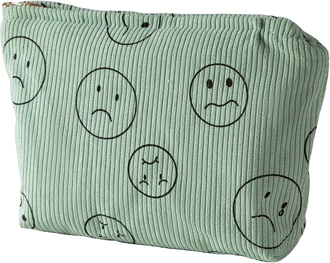 Gardsell Cosmetic Bags for Women - Corduroy Cosmetic Bag Aesthetic Women Handbags Purses Smile Dots Makeup Organizer Storage Makeup Bag Girls Case Bags (Double Purple Green)