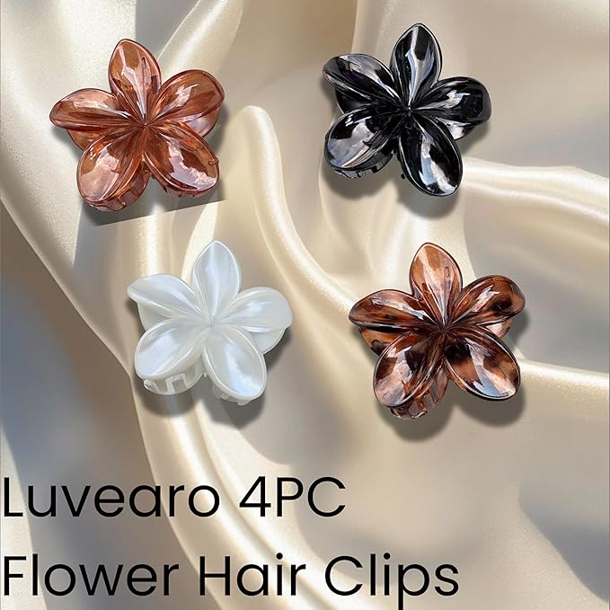Flower Hair Clips for Women and Girls Thick to Thin Hair Large Cute Claw Clips Decorative Plumeria Hair Accessories Nonslip Aesthetic Glossy Netural