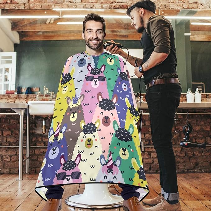 Visesunny Barber Cape - Funny Llama Pattern Polyester Hair Cutting Salon Apron Anti-Static Water-Resistant Shaving Bib