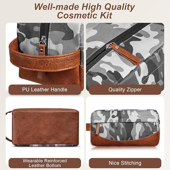 Ezday Travel Toiletry Bag for Men, Hanging Toiletry Organizer, Water Resistant Shaving Kit with Large Capacity for Travel Accessories (Camo-Gey, Medium)