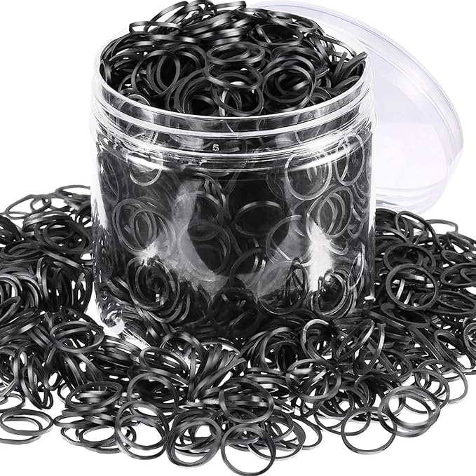 Hicarer 2000 Pack Black Elastic Hair Bands, Mini Rubber Bands with Box for Girl Woman Hair Braids Ponytails and Small Dreadlocks, Wedding Hairstyle and More(1.5 Cm)
