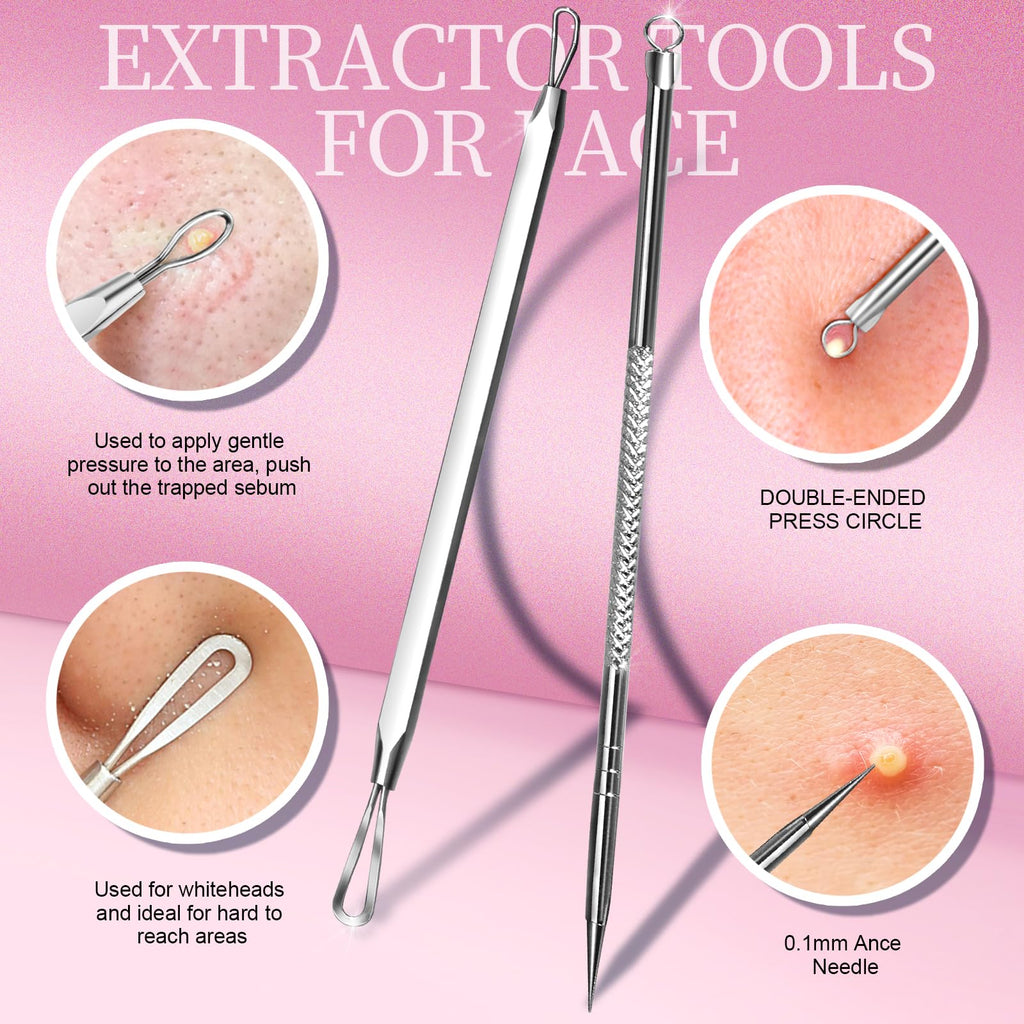Teenitor Blackhead Remover and Pimple Popper Tool Kit, 2 Blackhead Extractor, 1 Ingrown Hair Tweezers, 2 Pimple Extractor Pore Extractor Blackhead Remover Tool Acne Tools