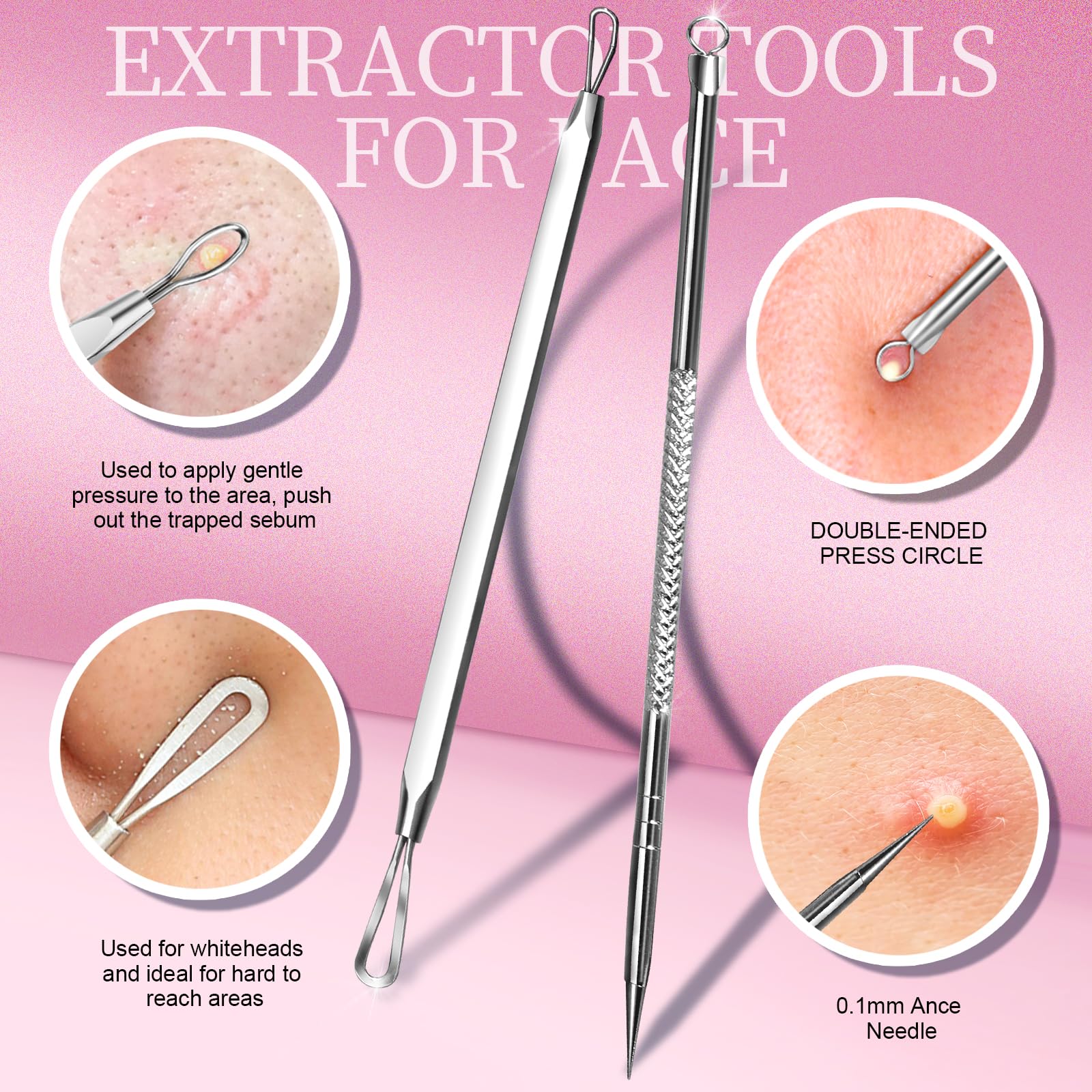 Teenitor Blackhead Remover and Pimple Popper Tool Kit, 2 Blackhead Extractor, 1 Ingrown Hair Tweezers, 2 Pimple Extractor Pore Extractor Blackhead Remover Tool Acne Tools