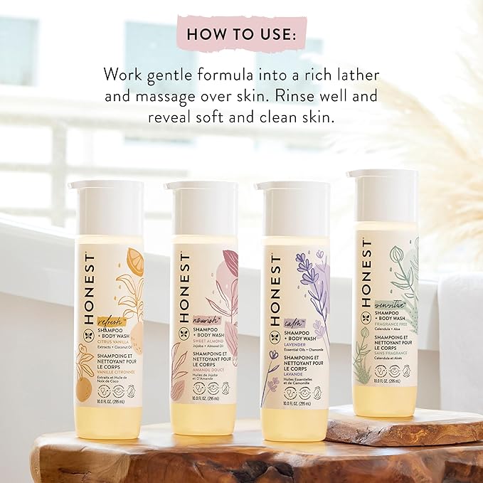 The Honest Company 2-in-1 Cleansing Shampoo Body Wash Gentle for Baby Naturally Derived, Tear-free, Hypoallergenic, Citrus Vanilla Refresh, 18 fl oz
