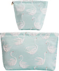 RIKMOXR 2-Pack Swan Print Makeup Bag Set - Large Capacity Light Blue Cosmetic Organizer | Travel Toiletry Pouch for Women Girls (Cute Animal Print, Zipper Closure)