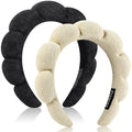 Ztomine Skincare Headband, Set of 2 - Terry Cloth Face Wash Headband Combo Pack - Puffy Makeup Headbands for Face Washing, Mask (beige + black)