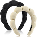 Ztomine Skincare Headband, Set of 2 - Terry Cloth Face Wash Headband Combo Pack - Puffy Makeup Headbands for Face Washing, Mask (beige + black)