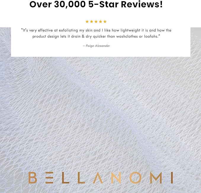 BELLANOMI African Exfoliating Net Sponge, Authentic, Ethically sourced from Nigeria, 45 inches Long, Back Scrubber for Daily use (White)
