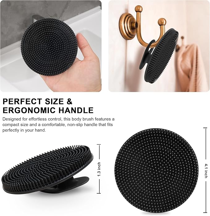 INNERNEED Silicone Body Scrubber Gentle Exfoliating Brush Set, Black+ Blue