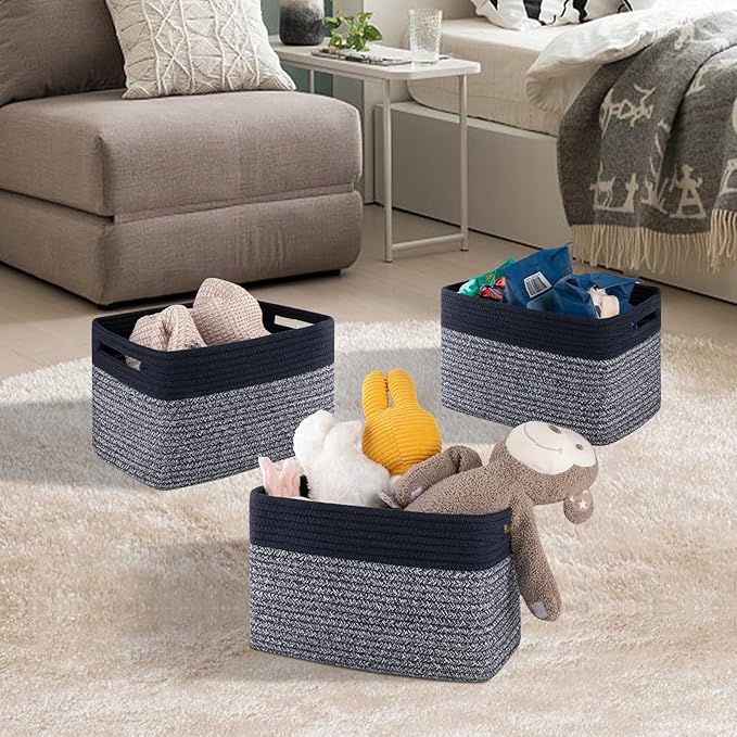 SIXDOVE 4 Pack Storage Baskets for Organizing, Woven Baskets for Shelves - Perfect for Toys, Books, Towels, and Clothes, Durable Gift Basket Bins Toy Storage, 12.7''L x9''W x7.8''H, Blue and Grey