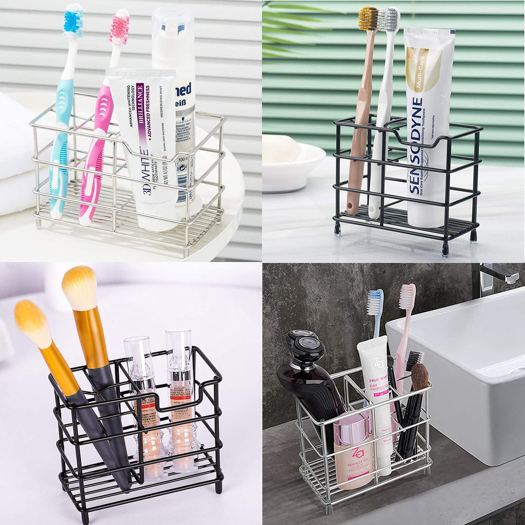 Urbanstrive 304 Stainless Steel Bathroom Toothbrush Holder Toothpaste Holder Stand Bathroom Accessories Organizer (Silver, Large)