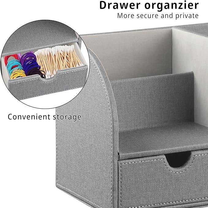 YAPISHI Tissue Box Cover with Storage Tray and Drawer, PU Leather Square Tissue Box Holder, Modern Cube Facial Tissue Dispenser, Makeup Holder, Remote Control Organizer for Nightstand, Bathroom Vanity