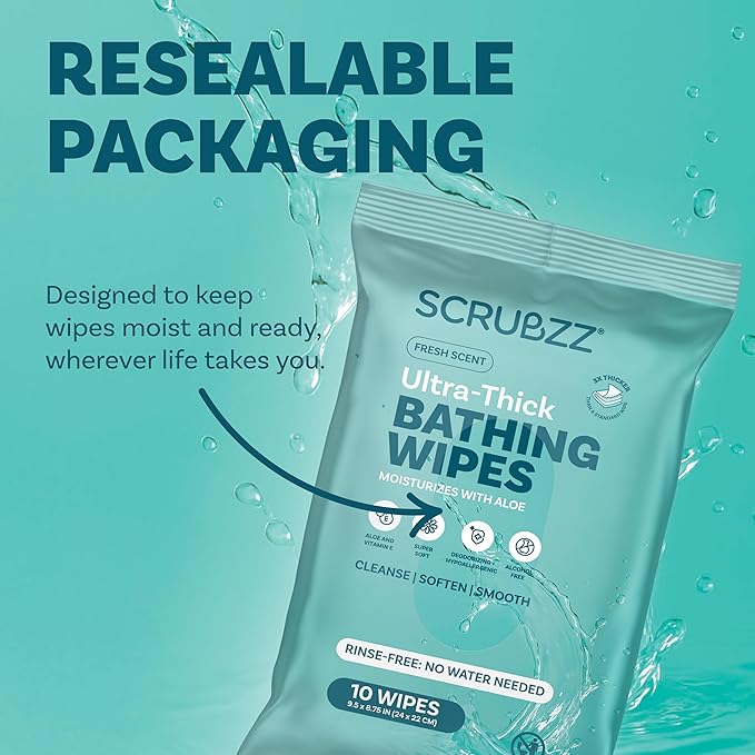 Extra Large Body Wipes for Adults Bathing No Rinse - 40 Ultra Thick Disposable Shower Wipes for Men, Women & Elderly - Great for Gym, Camping, Post Surgery