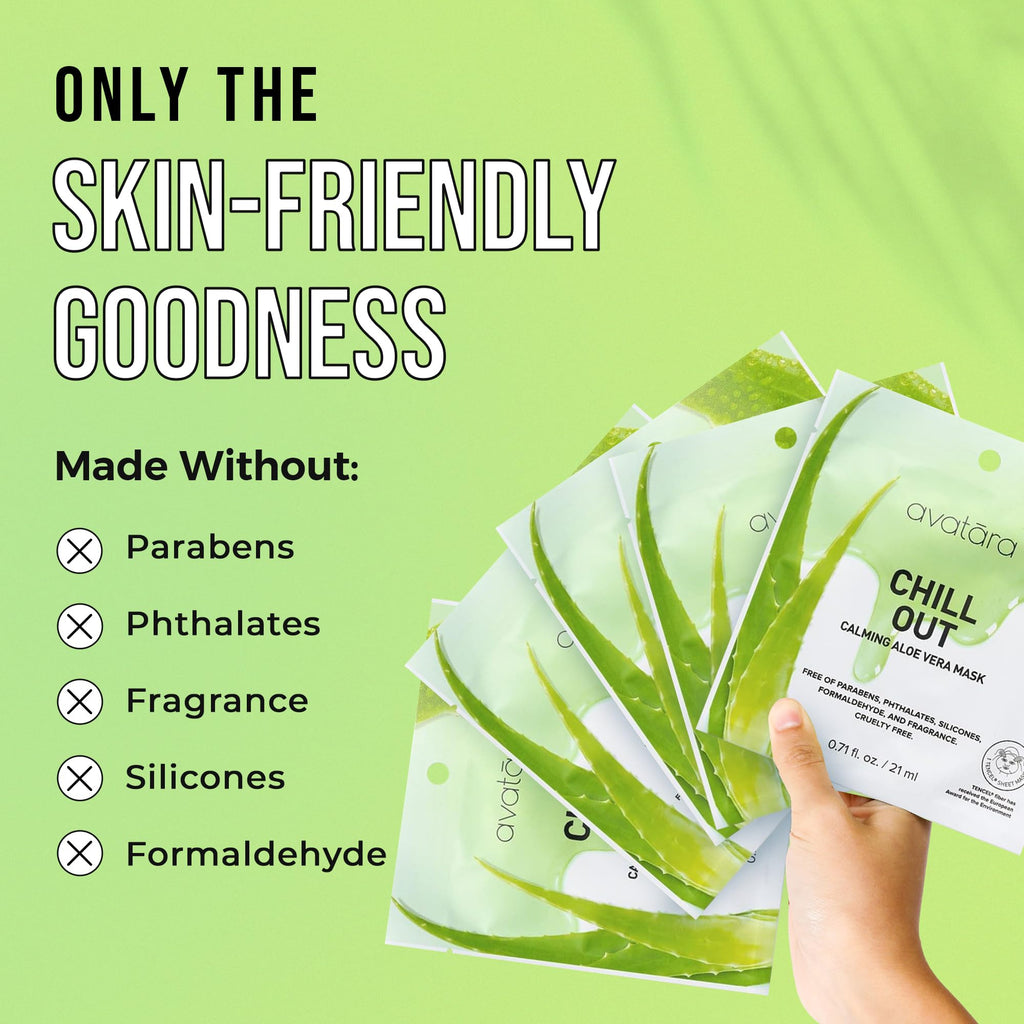 Avatara Chill Out Facial Mask 5 Sheets, Hydrating Mask, Sheet Masks, Face Mask Skincare Beauty Essential Made with Hydrating Hyaluronic Acid & Moisturizing Aloe, for Stressed-Out Skin, 5 Pack